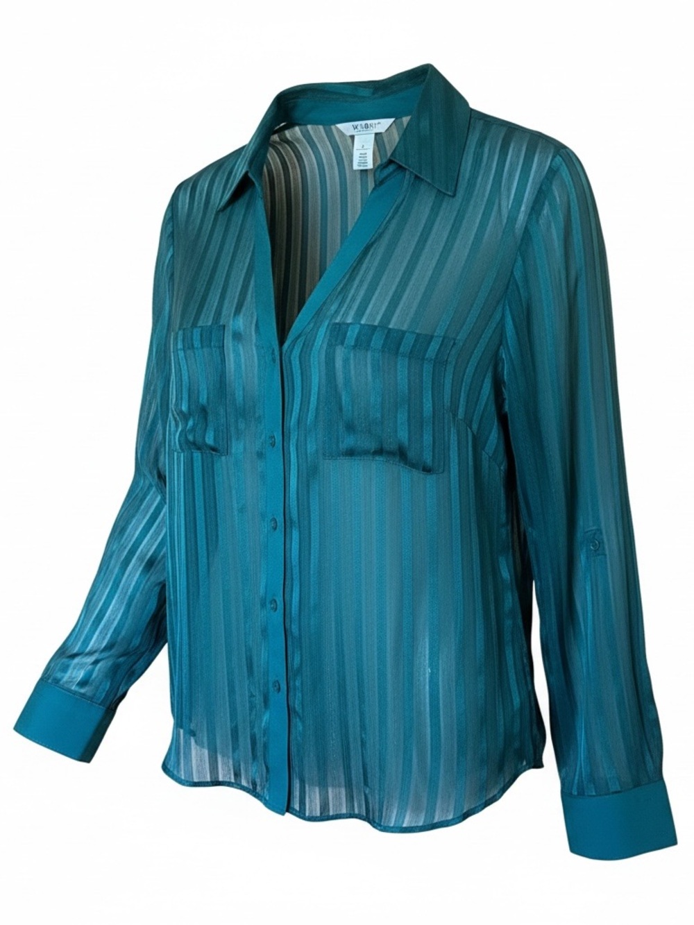 White House Black Market Emerald Sheer Striped Button-Down Blouse